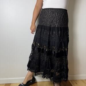 Black and gold midi skirt Paradise lace and velvet